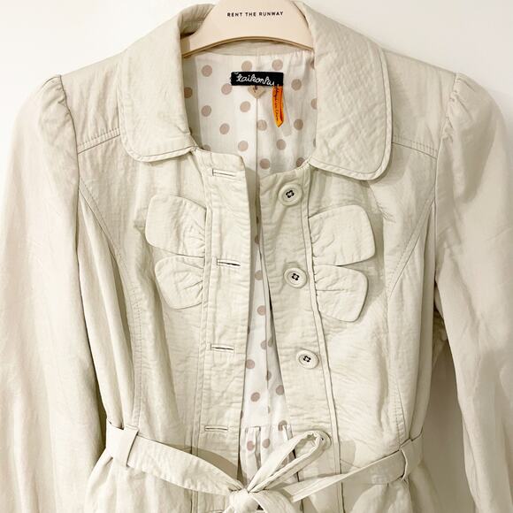 Taikonku Anthropologie Cotton Belted Jacket Khaki Cream 10 - Picture 5 of 12